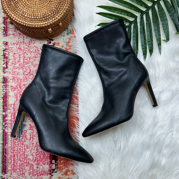 H&M Neutral Black Pointed Toe Faux Leather Heeled Boots 9 - Picture 1 of 10
